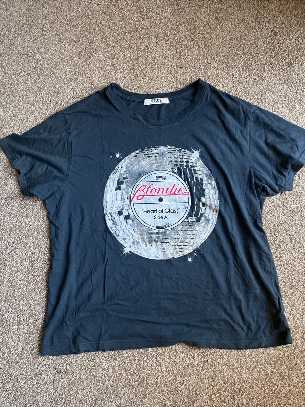 Letluv Women’s Black Blondie 'Heart of Glass' Disco Ball Graphic Tee